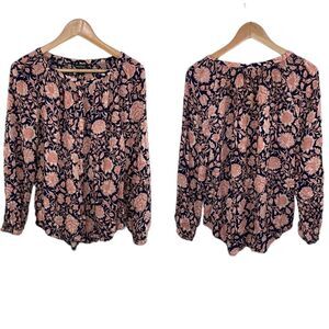 Lucky Brand Floral Button Down Long Sleeve Boho Top size Small